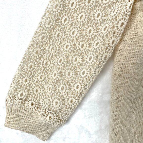 Lucky Brand Sweater Womens L Cream Linen Blend Layered Chiffon Crochet Tunic - Picture 3 of 9